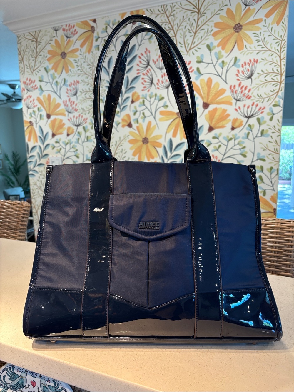 Aimee Kestenberg Navy Patent-Trim Tote